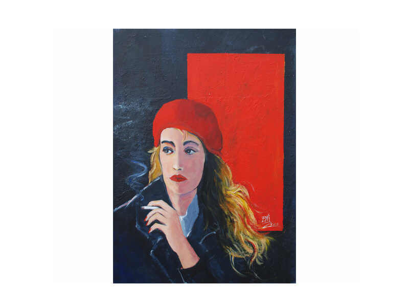 Mädchen mit rotem Hut Acryl auf Leinwand 70 x 90 cm